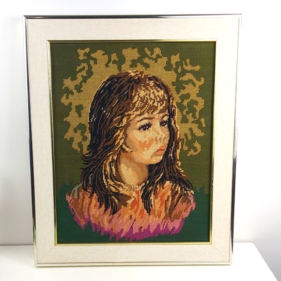 Vintage needlepoint framed wall art 14x18 inches - Picture 2 of 15